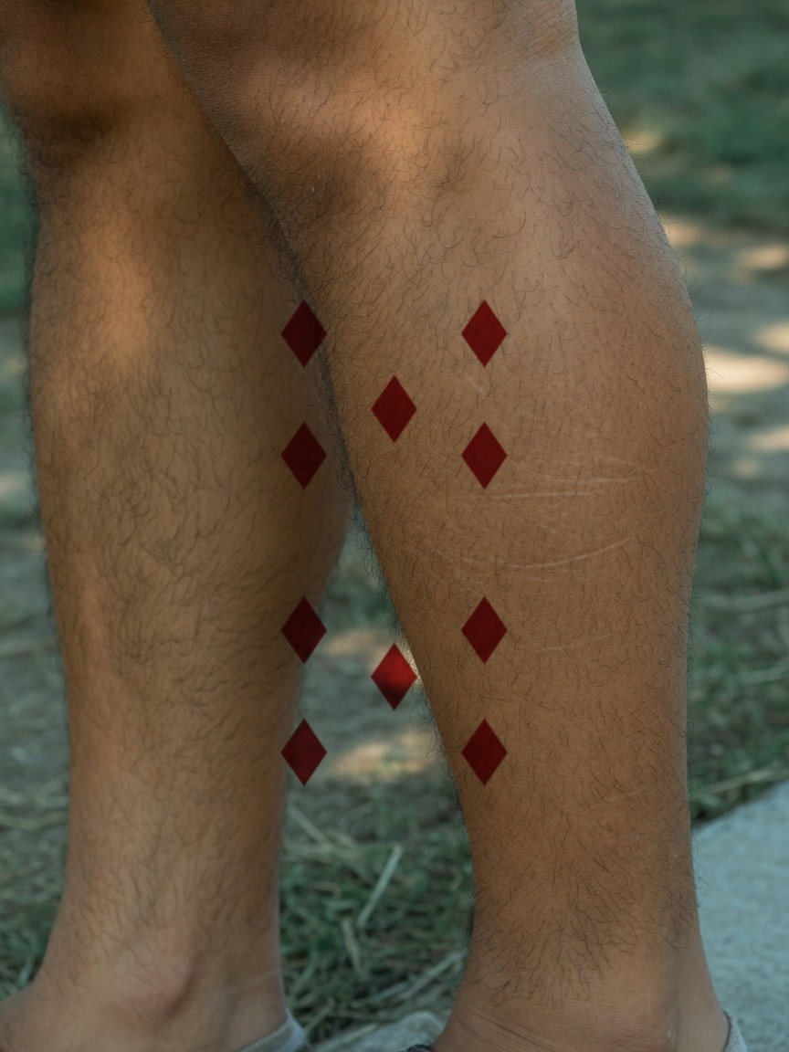 10 of Diamonds pip tattoo on the calf