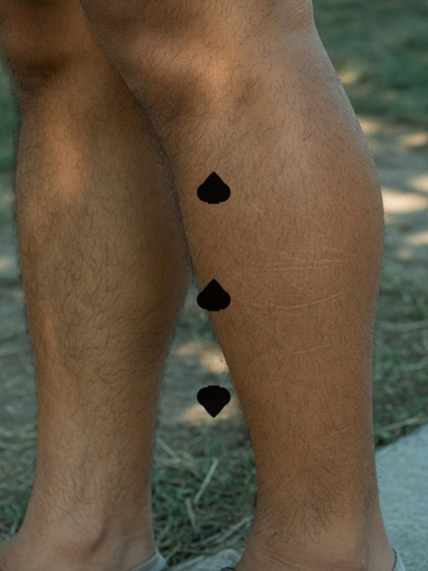 3 of Spades pip tattoo on the calf