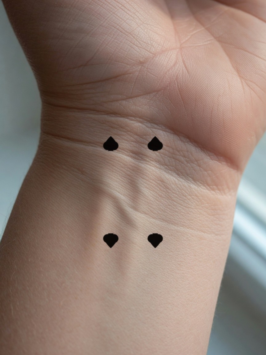 4 of Spades pip tattoo on the inner wrist