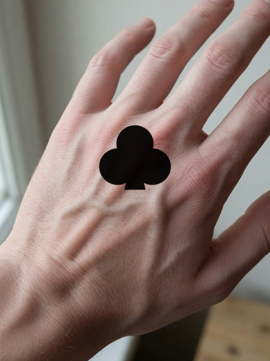 Ace of Clubs pip tattoo on the back of the hand