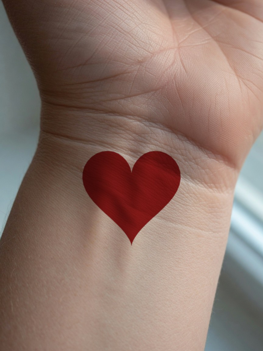 Ace of Hearts pip tattoo on the inner wrist