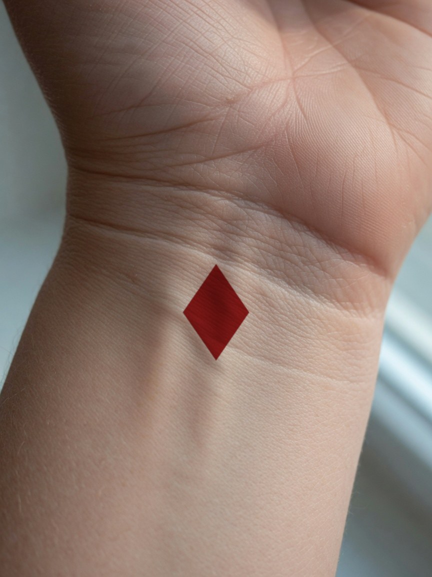 Jack of Diamonds pip tattoo on the inner wrist