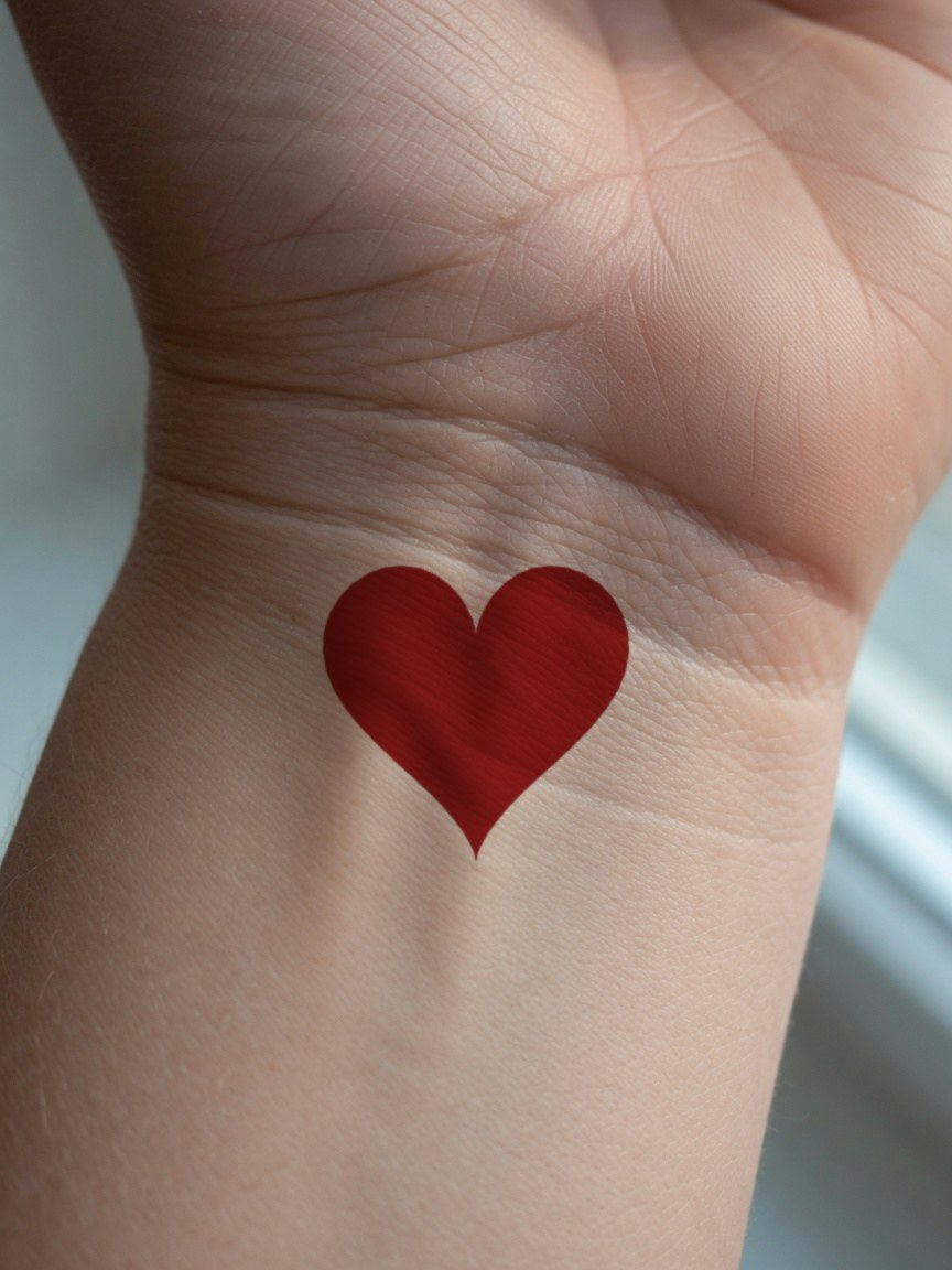 King of Hearts pip tattoo on the inner wrist